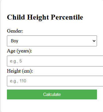 Child Height Percentile Calculator