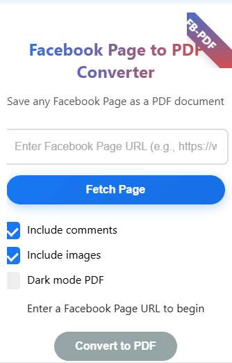 Facebook page to PDF