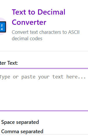 Text to Decimal Converter