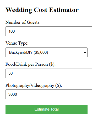 Wedding Cost Estimator
