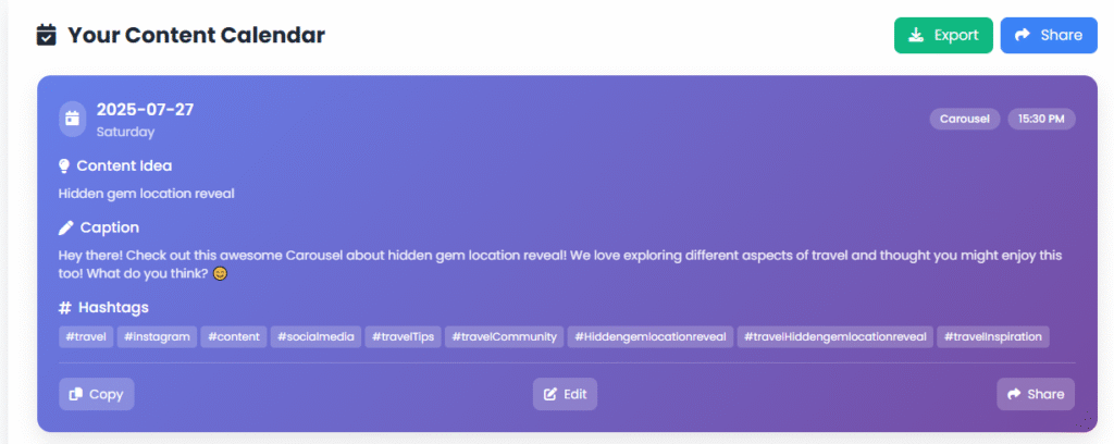 Instagram Content Calendar Generator
