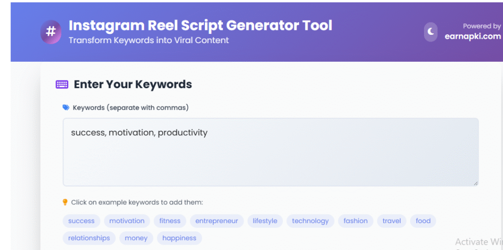 Instagram Reel Script Generator Tool